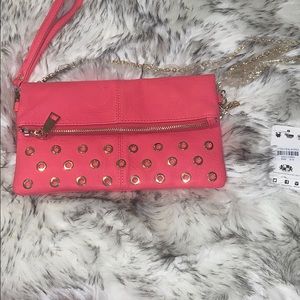 Coral and gold bag